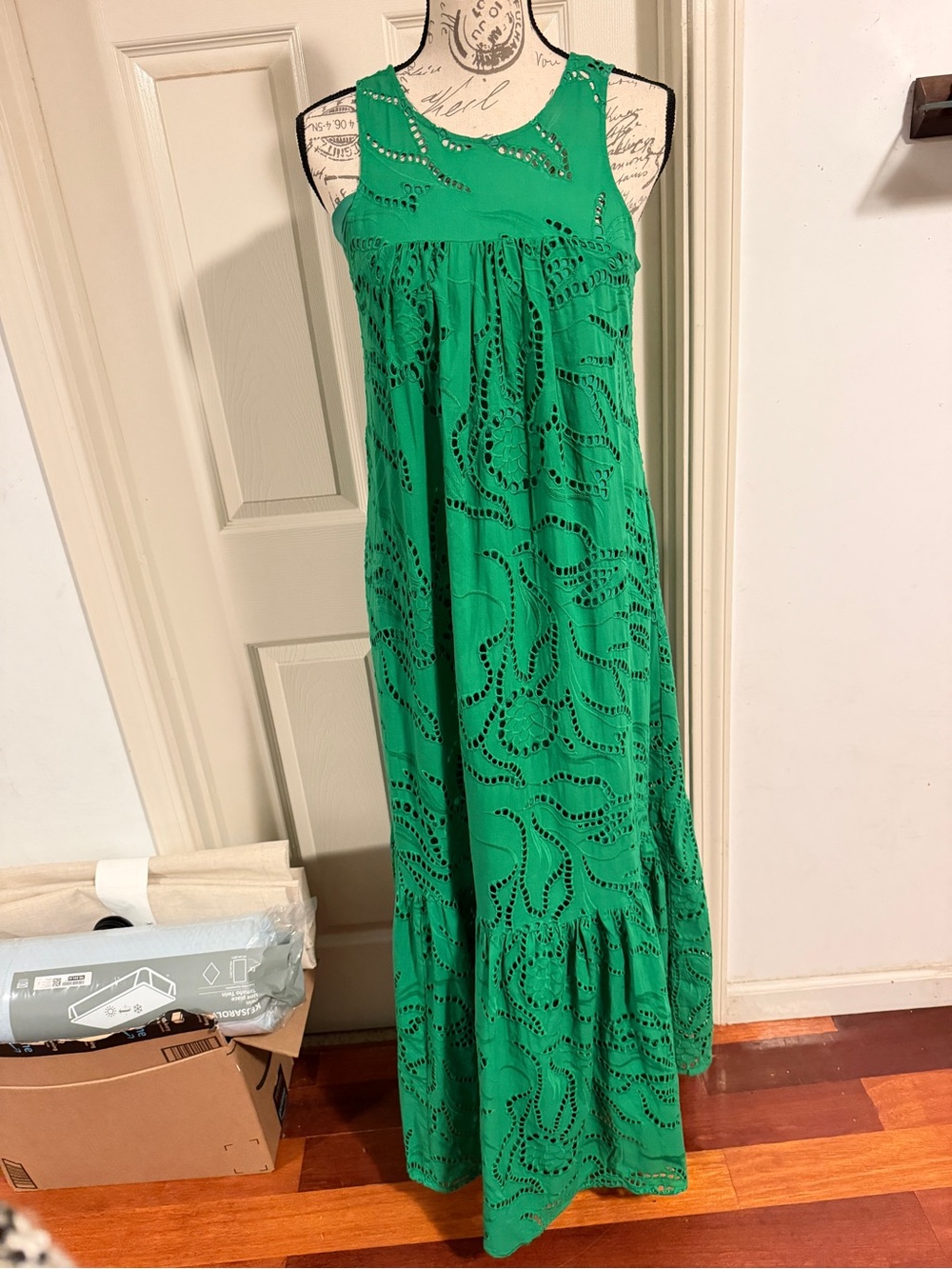 Anthropologie Maeve Emerald Green Eyelet Maxi